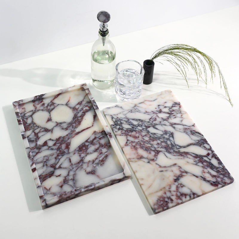 DUANYAN Real Luxurious Natural Marble Vanity Tray Genuine Marble Storage Tray for Home Decor Stone Tray for Bathroom/Kitchen/Vanity/Dresser Non-Resin/Non-Ceramic/Viola Tablet Set - Image 5